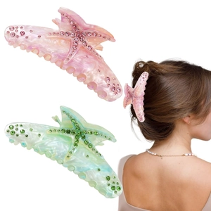 Starfish Hair Claw Clip Rhinestone Beach Vacation Style Bohemian Handmade Acrylic Hair Clip Large Hair Accessories For Women