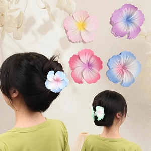 Pince à Cheveux Fleurie Dégradée Givrée pour Femme Douce Pince Plumeria Élégante Accessoires de Cheveux en Résine Mate Antidérapante pour Vacances