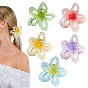 Gradient Plumeria Flower Hair Claw Clip Hollow Out Shark Clip Summer Beach Vacation Hair Accessories For Women Girls