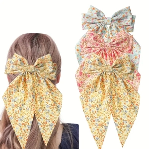 Barrette À Cheveux Nœud Floral Doux Avec Longs Rubans Clip À Ressort En Tissu Style Pastoral Romantique Accessoires Cheveux Femme