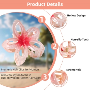 Pink gradient plumeria hair claw clip with hollow petals and strong hold for women