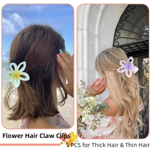 5 PCS gradient flower hair claw clips for thick hair shown on models in beach settings