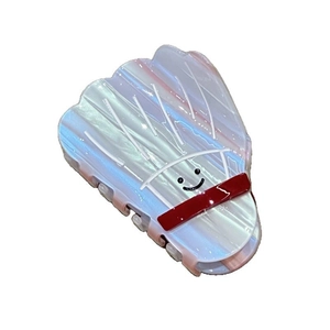 Niedliche Haarklammer in Badminton-Form mit schillerndem Farbverlauf und Smiley-Gesicht