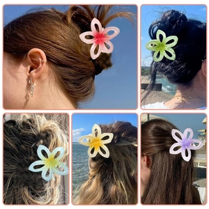 Gradient plumeria hair claw clips in five colors for summer beach vacation styling