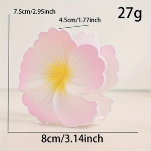 Pince à cheveux fleur de frangipanier givrée rose et jaune avec dimensions