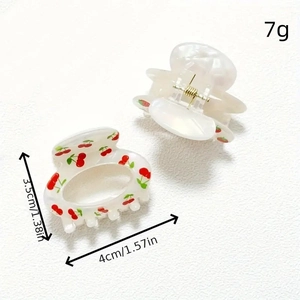 Mini translucent resin hair claws set with cherry print and 4cm metal spring clip
