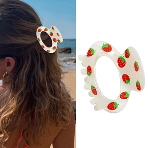 Acrylic Hair Claw Clip Cute Strawberry Cherry Fruit Print Small Shark Clip Hair Accessories For Women Girls