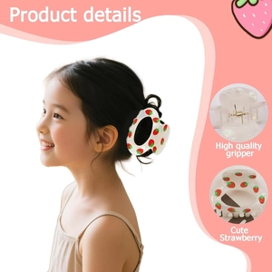 White hair claw clip with red strawberry pattern for girls and women, 4cm accessory