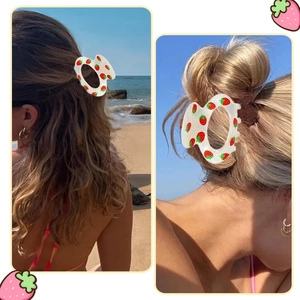 4cm white hair claw clip with red strawberry print on blonde and brunette hair