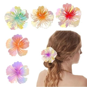 Irisierend Hawaii-Blumen-Haarklammern Harz Hibiskus Shark Clips Gradient Perlglanz Großer Haarschmuck Für Damen Urlaub Strand Styling