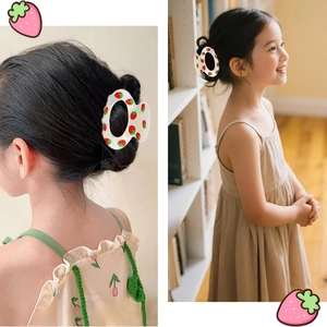 4cm cream hair claw clip with red strawberry print for girls, versatile hair accessory