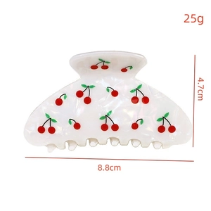 Sweet cherry print hair claw clip made of white pearl texture acetate for women