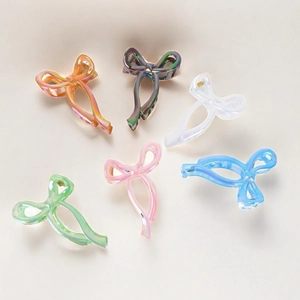 Lot de six pinces à cheveux en forme de nœuds irisés aux couleurs pastel douces