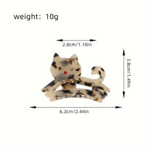 Pince à cheveux chat avec motif écailles de tortue et strass, largeur de 6,2 cm