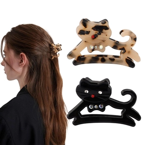 Détails des pinces à cheveux chat avec strass en écaille et noir sur cheveux