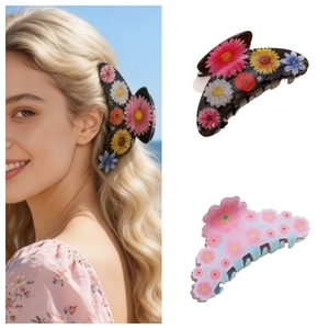 Vintage Floral Hair Claw Colorful Semicircle Flower Shark Clip Handmade PVC Hairpin For Women Mother's Day Gift Headwear