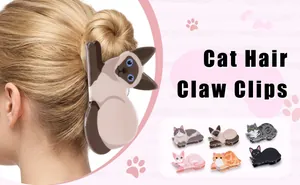 Détail des pinces à cheveux chat mignon montrant divers motifs et une finition en acétate