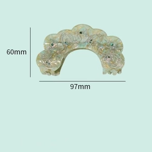 Traditional Chinese dragon hair claw clip in ivory acetate with silver relief, 97mm length