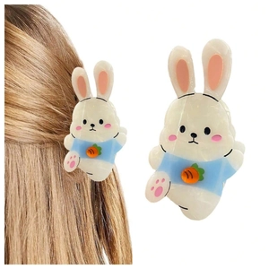 Cute Cartoon Rabbit Hair Claw Clip Acrylic Animal Shaped Large Hair Grip With Carrot Design Blue White Hair Accessory For Women Girls