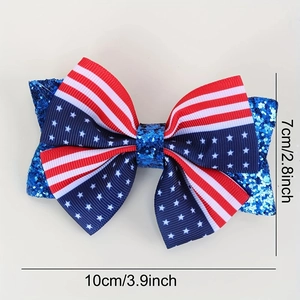 Barrettes nœuds drapeau américain avec paillettes, accessoires cheveux patriotiques de 10 cm