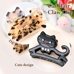 Détails des pinces à cheveux chat avec strass colorés en léopard et noir classique