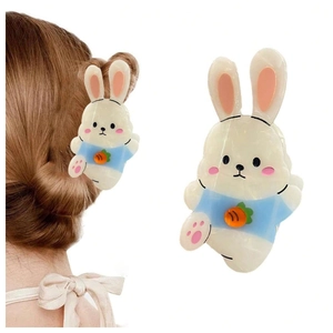 Cute bunny hair claw clip with carrot detail and white finish for ponytail styling