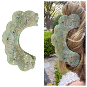 Vintage Chinese Style Acetate Hair Claw Large Marble Pattern Dragon Print Rhinestone Shark Clip Elegant Hair Accessory For Women