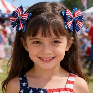 Paire de nœuds à cheveux drapeau USA avec paillettes et rayures pour fille le 4 juillet
