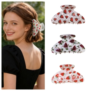 Sweet Fruit Print Hair Claw Clip Pearlescent Texture Non Slip Large Shark Clip For Women Girls Decorative Hair Accessories