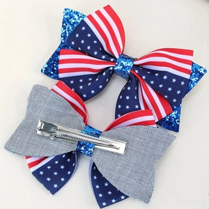 Paire de nœuds à cheveux drapeau américain avec paillettes et étoiles pour le 4 juillet