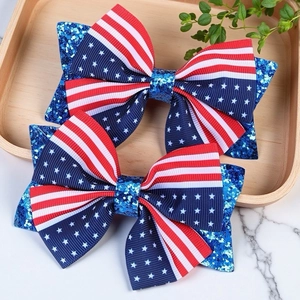 Pinces à Cheveux Nœud Drapeau Américain Étoile Rayures Avec Paillettes Jour de l'Indépendance Ruban Gros-grain pour Femmes Filles Fête