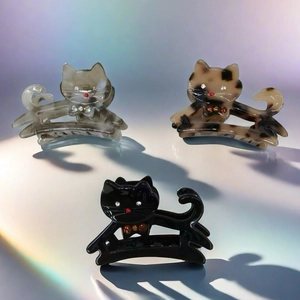 Pince à Cheveux Chat en Strass Mignonne Clip Animal Kitty Pince Requin Accessoires de Cheveux en PVC pour Femmes