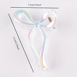 Pince à cheveux noeud laser holographique pour femmes, grande griffe papillon de 11 cm