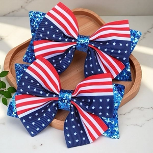 Paire de nœuds pour cheveux drapeau américain avec sequins bleus et rayures rouges