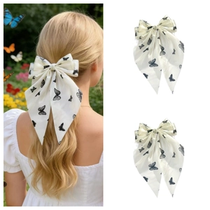 Elegante Fermaglio per Capelli con Fiocco e Stampa a Farfalla con Lunghi Nastri Dolce Forcina in Rete per Donna Ragazza Accessori Festa