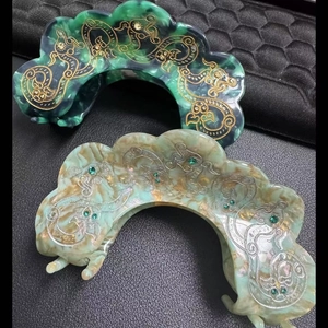 Chinese style marble acetate shark hair clips with vintage patterns and rhinestones