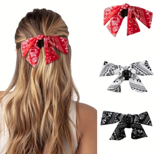 Large Paisley Print Bow Hair Claw Clip Fabric Butterfly Shark Hairpin Fashion Retro Headwear For Women Daily Styling Jewelry