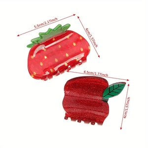 Pinces à cheveux mignonnes en PVC forme fraise et pomme avec finition pailletée
