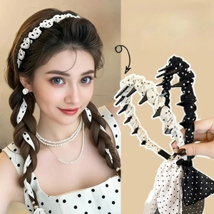 Serre-Tête à Pois Avec Nœud Pour Femme Avec Dents Antidérapant Bandeau En Tissu Décoration Ruban Rétro Accessoires Cheveux Doux Coiffe Elégante