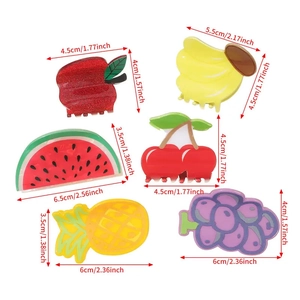 Lot de 6 pinces à cheveux fruits en PVC incluant des motifs banane pastèque et cerise