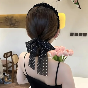 Ensemble serre-tête et ruban à pois pour femmes avec effet de couronne haute
