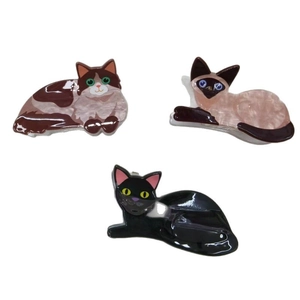 Trois pinces à cheveux chat mignonnes en couleurs variées pour accessoires cheveux femme