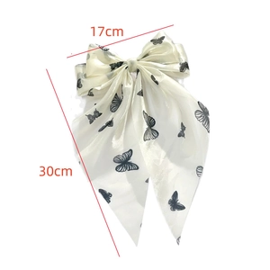 Elegante fermaglio per capelli a fiocco bianco con farfalle nere misura 17x30cm