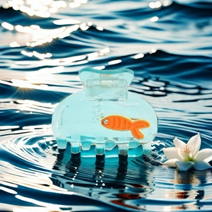 Vue détaillée de la pince à cheveux poisson rouge avec bulles d'eau et œil en strass