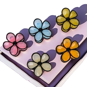 Five-piece jelly flower hair claw clips set in pastel colors with black trim design