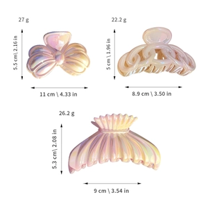Iridescent fishtail hair claws in bow and link styles with gradient pearlescent finish