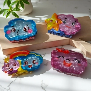 Linda Pinza de Pelo de Nube de Dibujos Animados con Cara Sonriente de PVC Multicolor Estrella Arcoíris Lazo Accesorios para el Cabello Mujeres Niñas