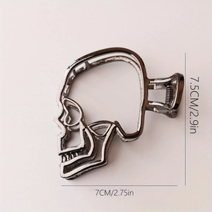 Gothic hollow skull metal hair claw clip in dark grey finish for punk hair styling