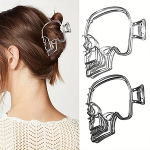 Halloween Hollow Out Skull Head Hair Claw Clip Gothic Punk Metal Alloy Shark Clip Dark Style Hair Accessories For Women