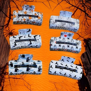 Halloween PVC square hair claw clips set with ghost and bat prints for women hair accessories